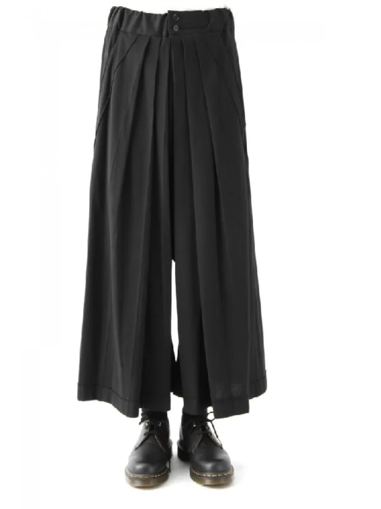 

Men's Casual Pants Wide Leg Pants Skirt Spring And Autumn New Black Pleated Super Loose Fashion Temperament Stylist Skirt Pants