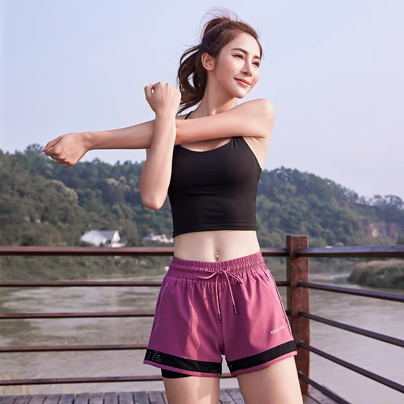 Summer 2in1 Women Yoga Shorts Fitness Zipper Pocket femme Sport Short Gym  Running Workout Training Shorts - AliExpress