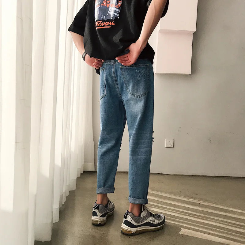 

Large Size 19 Hong Kong Style with Holes Jeans Loose-Fit Capri Pants CHIC Korean-style Students Trend Casual Pants NK
