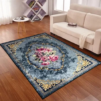 

European Style Velvet Glossy Printing Art Carpet For Living Room Bedroom Anti-Slip Floor Mat Fashion High Quality
