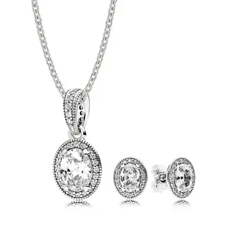 

NEW Book Di 100% 925 Sterling Silver Vintage Elegance Gift Set fit charm original Necklace woman jewelry Two pieces of set