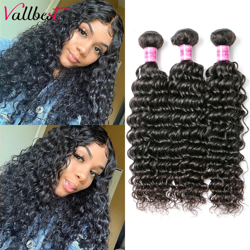 

Vallbest Hair Brazilian Deep Wave Hair Weft 100% Human Hair Weave Natural Black Free Shipping