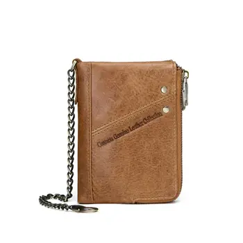 

RFID Mens Genuine Leather Double Zipper Pocket Bifold Coin Wallet with Anti-Thef 517D