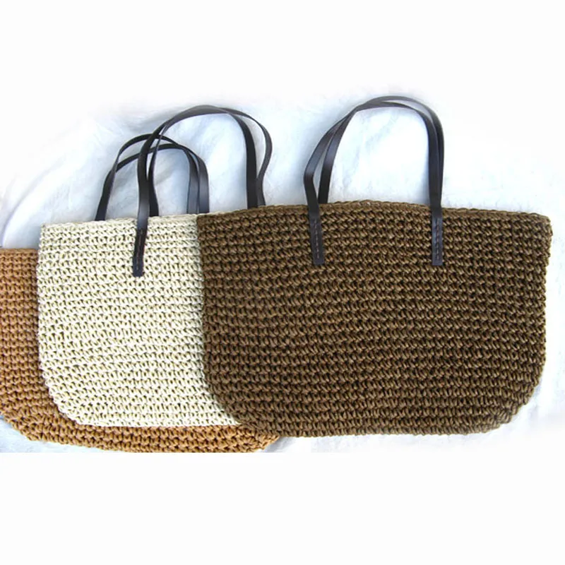 

29819 Extra Large Rectangular Entirely Handmade Crochet Hook Straw Bag