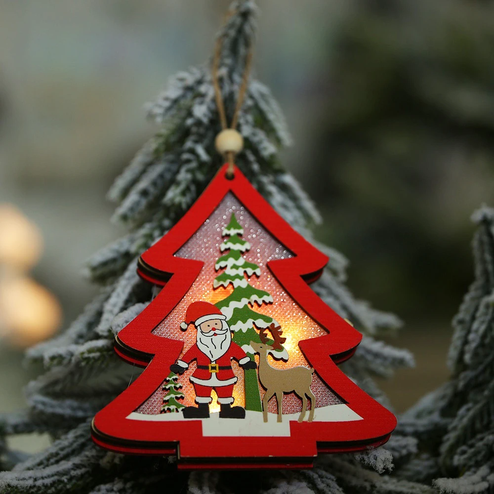Светодиодный Рождественский кулон, деревянные товары на Рождество, подарок, лось, модный, для старика, осветит, Санта Клаус, кукла, товары для дома, деревянная отделка