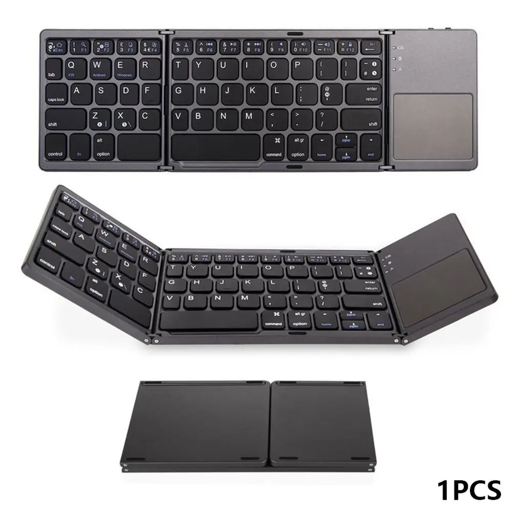 Mini Compact Triple Folding Keyboard Portable Cool Wireless Phone Tablet Keyboard With Mouse Touchpad