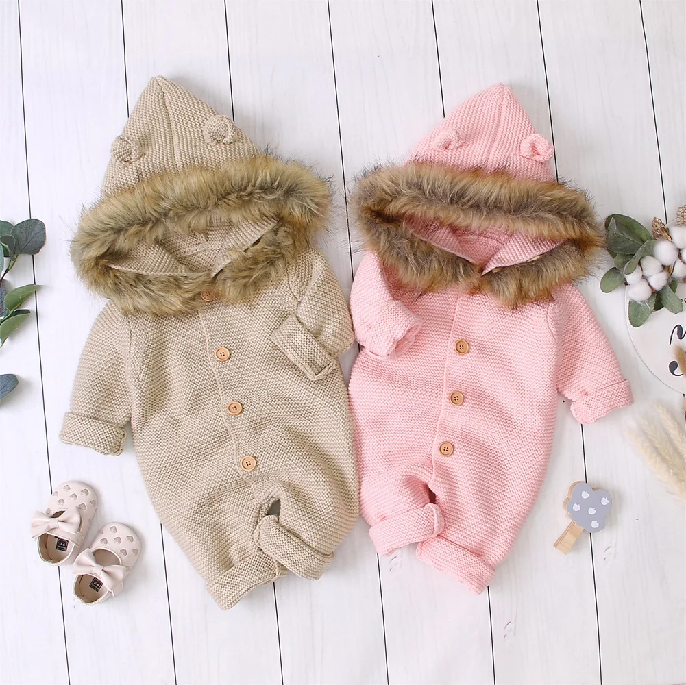 Зимние теплые для детей младенец малыш ребенок мальчик девочка комбинезон с капюшоном осенняя одежда шерстяная одежда