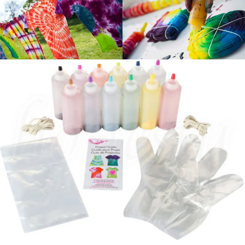 12 шт. Тюльпан Один Шаг Tie Dye Kit Яркая Ткань Текстиль Перманентная Краска Инструмент