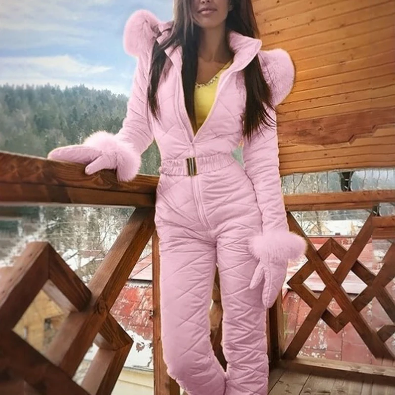 

Fleece One Piece Ski Suit Women Snow Overalls Mountain Skiing Jumsuit Super Warm Winter Ski Jacket Pants Breathable Snow Set