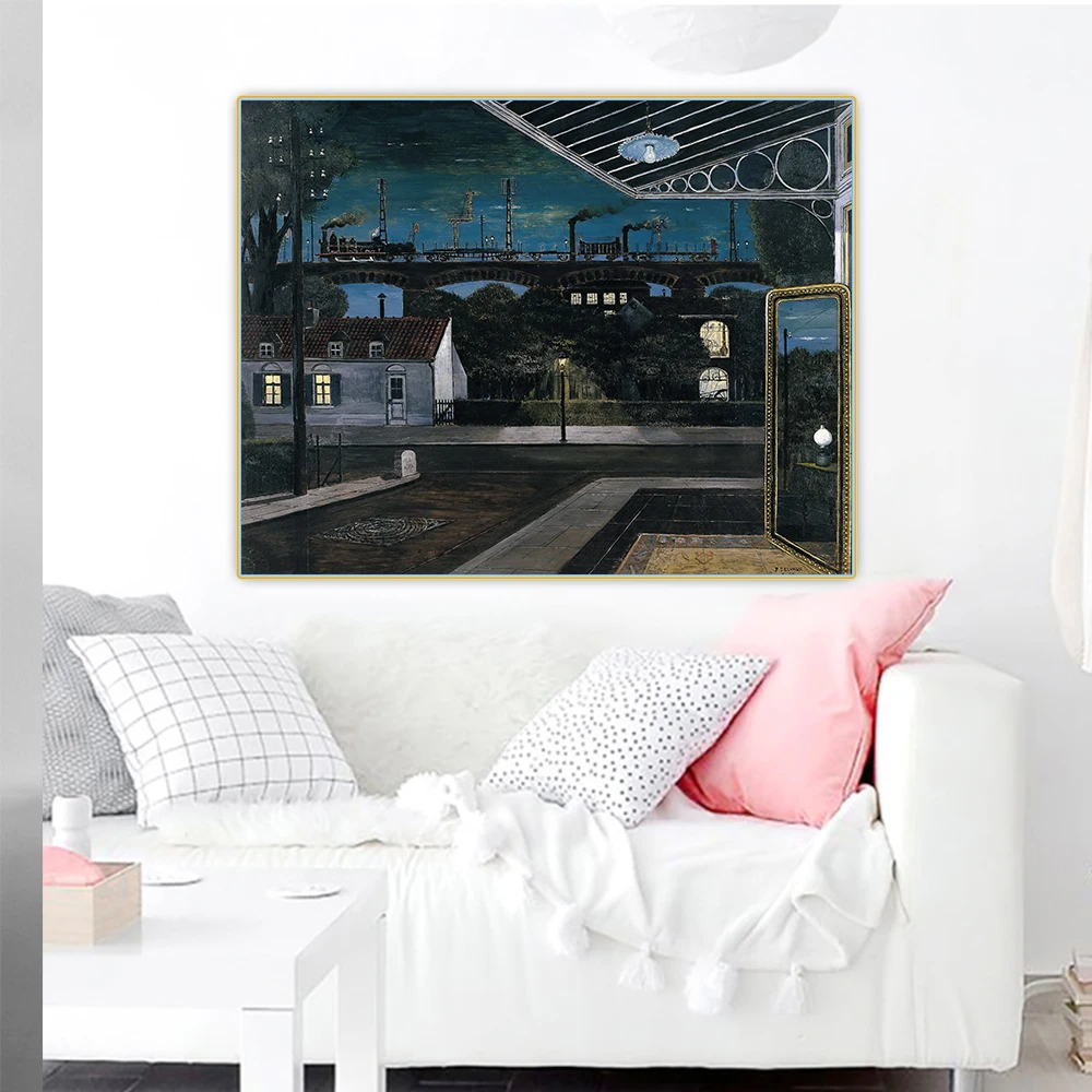 Paul Delvaux 캔버스 유화 아트워크, 그림 프린트 포스터, 인테리어 벽 장식, 홈 침실 장식, 