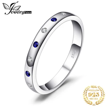 

JewelryPalace Created Blue Sapphire Ring 925 Sterling Silver Rings for Women Wedding Rings Eternity Band Silver 925 Fine Jewelry