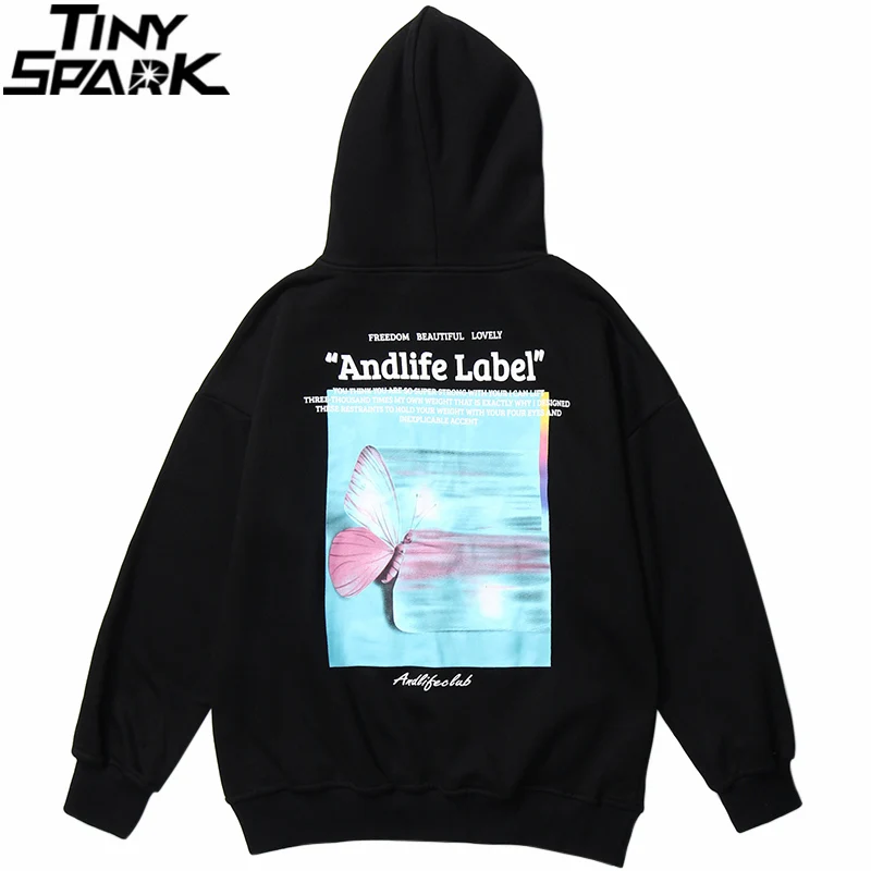 Mens Hip Hop 2020 Streetwear Sudadera con capucha mariposa sudadera Otoño de Harajuku de bolsillo de algodón con capucha de lana con capucha Jersey Hipster