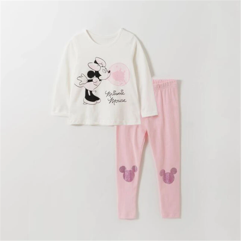 Minnie Mouse Spring Autumn Girls Clothes Set Long Sleeve T-shirt O-Neck Clothes Children