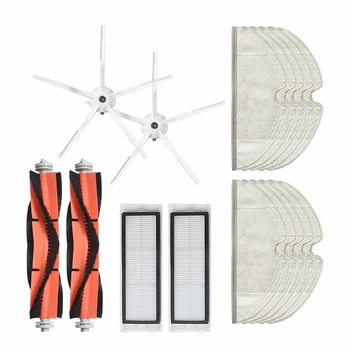 

2 Side Brush + 2 Roller Brush + 2 Filter Net +10 Mop Cloths Pad for Xiaomi S50 S55 S60 T4 T6 Robot Vacuum Cleaner Replacement Pa