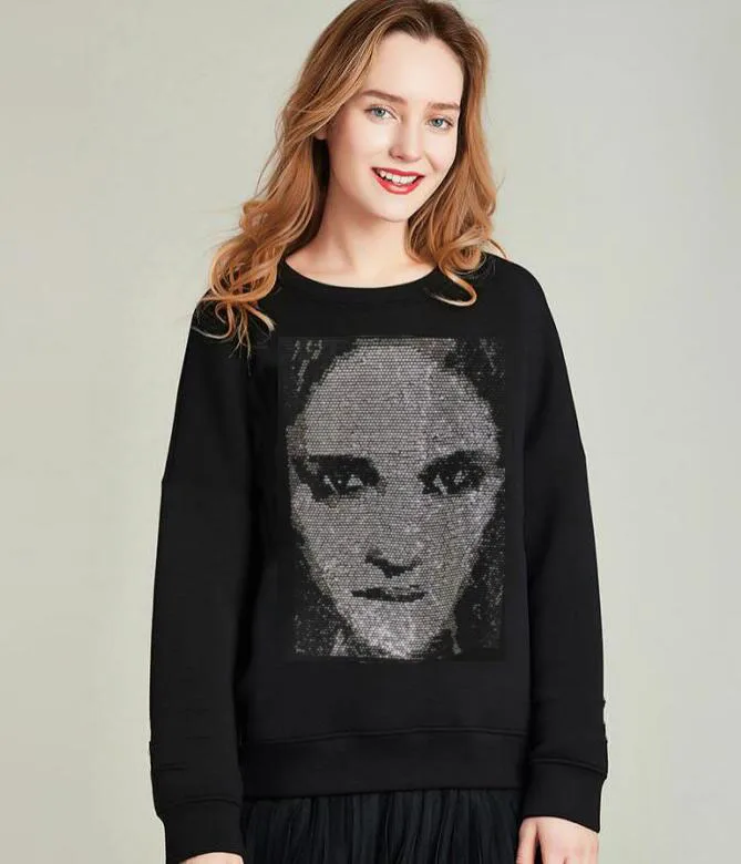 

Women Casual Long Sleeve O Neck Pullover Tops Hoodie Streetwear Loose Rhinestone style