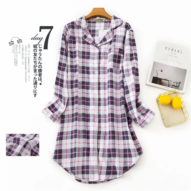 women nightgown Женские ночные рубашки на зиму и весну, Повседневная Ночная рубашка в полоску и горошек, хлопок, ночная рубашка размера плюс, Ночная одежда - Цвет: women nightgown