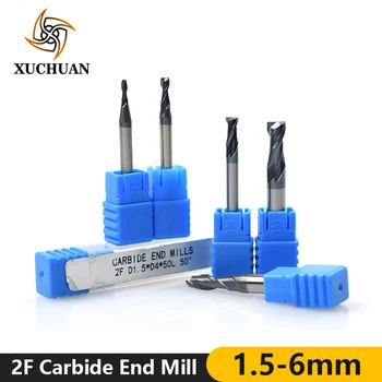 

2 Flute End Mill Set HRC 45 Router Bit 6pcs Tungsten Carbide Milling Cutter 1.5-6mm Engraving Bit CNC End Mills Spiral End Mill