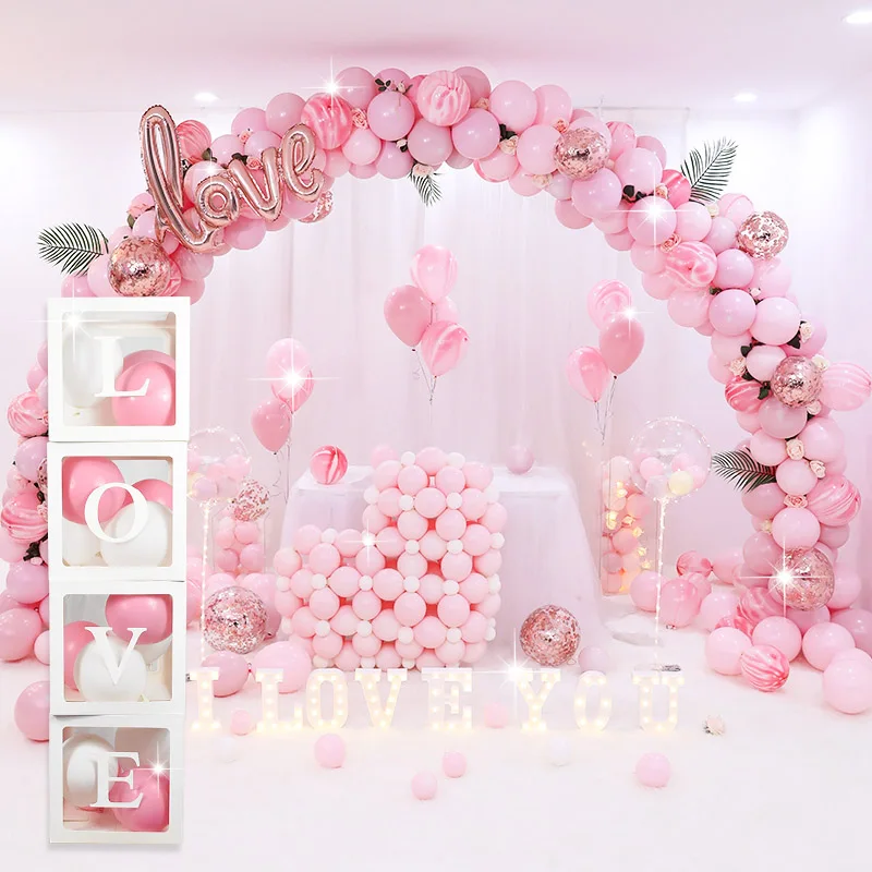 Baby Love Transparent  Balloons Storage Box Wedding Party Decor Boy Girl Baby Shower Kid Favor Gift Supplies