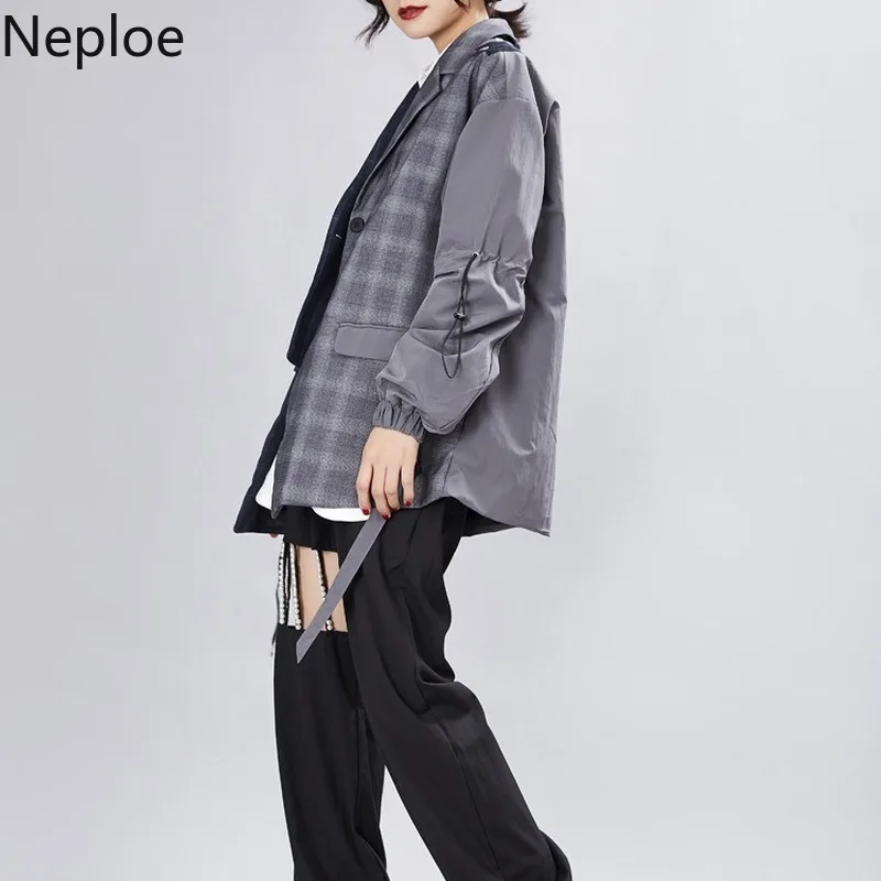 Винтажный Блейзер Neploe Feminino, цветная клетчатая куртка с длинными рукавами, Женская куртка, новинка, Женская Повседневная куртка на осень и зиму 46413
