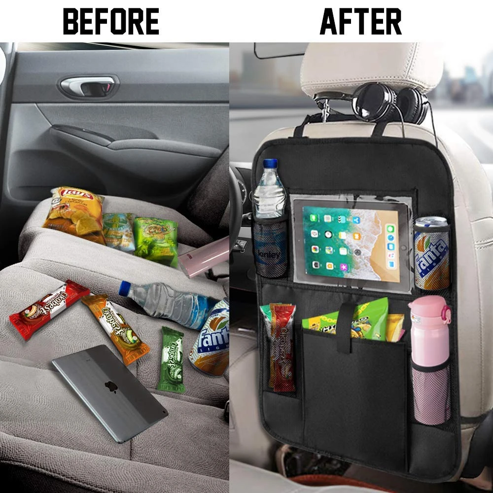 Car Backseat Storage Organizer Car Seat Back Protectors with Clear 10 inch Tablet Holder and Storage Pockets Back seat Organizer
