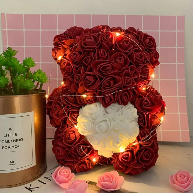 Романтическая роза, медведь, искусственная Роза, подарок на день Святого Валентина, украшения для девочки, подруги, ребенок, подарок на день матери, свадебное украшение
