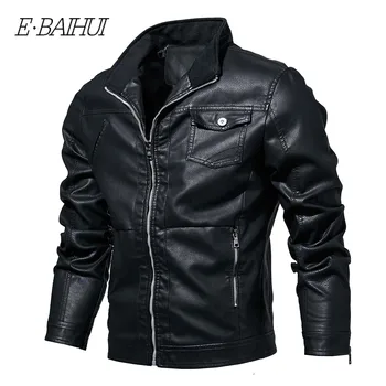 

E-BAIHUI Mens Leather Jackets High Quality Classic Motorcycle Bike Cowboy Jacket Male Plus Size Coats Brand Clothing 6XL L364