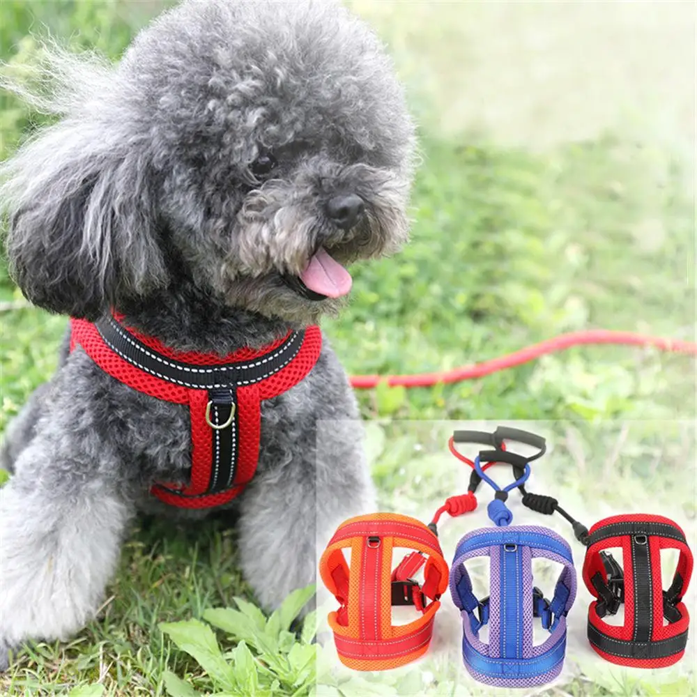

Breathable Dog Harness Leash Set Reflective Pet Mesh Harnesses Collar Adjustable Puppy Cat Breast-band Dog Walking Traction Rope