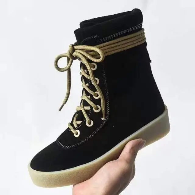 

Qianruiti Hot Sale 2019 Men Ankle Boots High Quality Lace-up motorcycle boot Thick Flat Desert casual shoes For Men