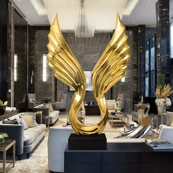 

78cm High Home Decor Accessories Electroplated Gold Silver Abstract Wing Sculpture Living Room Ornament Objects Office Hotel