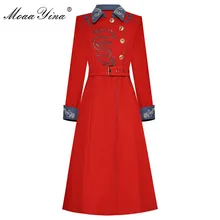 MoaaYina, модное дизайнерское шерстяное пальто, зимнее, женское, длинный рукав, пояс, вышивка, сохраняющее тепло, шерстяное пальто, пальто