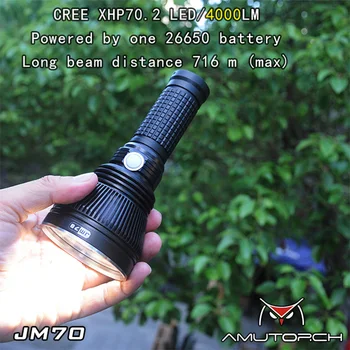

Amutorch JM70 CREE XHP70.2 4000LM 716m beam distance thrower Flashllight searching hunting 26650 flashlight