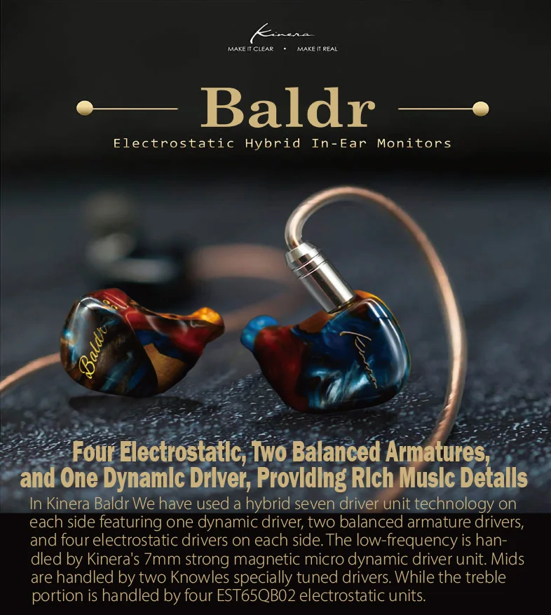 Kinera Baldr Headphone 4 EST + 2BA + 1DD Hybrid