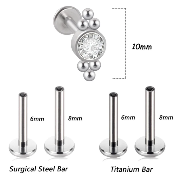 1PC G23 Titanium&Steel 16G CZ Gem Moon Labret Lip Bar Ring Crystal Flower Ear Cartilage Tragus Helix Piercing Screw Fit Top 16g Style U