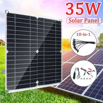 

35W Solar Panel 12V/5V 5 in1 Double USB Solar cell Monocrystalline with Car Charger for Outdoor Camping Emergency Light