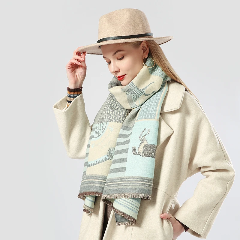 

Luxury brand Winter New Carriage Scarf Warm Shawl Thicken Tassels Horse cashmere fashion show poncho cape womens pashmina