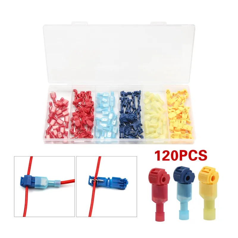 

120PCS Insulated Spade Connector Male Quick Disconnect Terminals set T Tap Quick Electrical Wire Connectors Splice