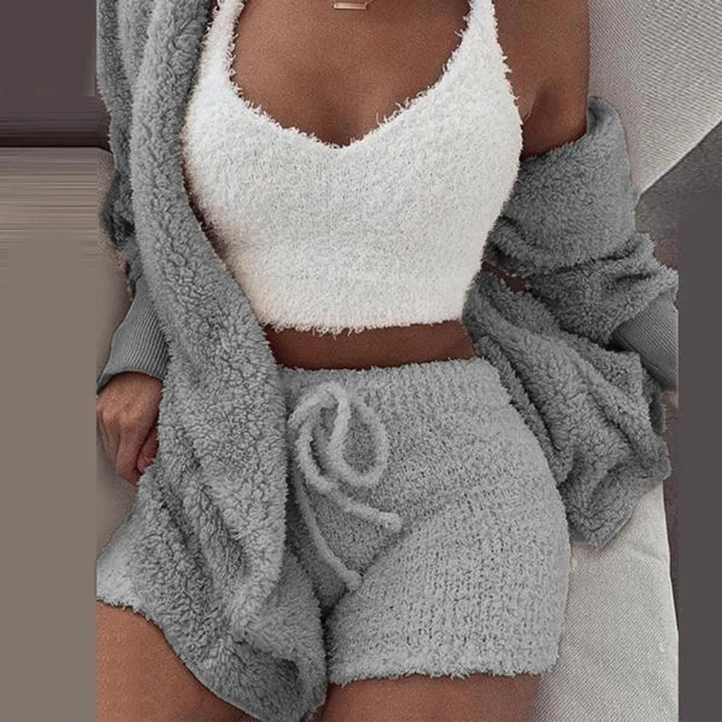 Fuzzy Beige Sexy Two Piece Set Club Birthday Outfits for Women Sweater and Short Pants Matching Sets Fall 2 Pieces 10.15