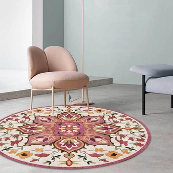 

Morocco Ethnic Style Area Rugs Crystal Round Tapete for Living Room Table Persian Geometric Floor Mat Children Cloakroom Carpets