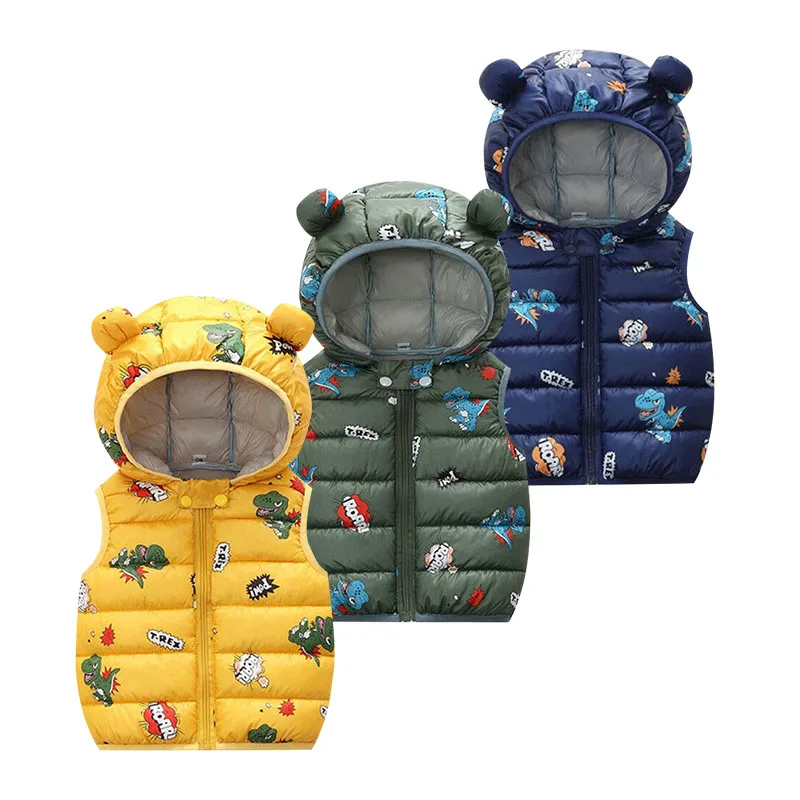 Autumn Winter Child Waistcoat Girls Boys Down Vest Sleeveless Kids Printed Hooded Jacket Outerwear Infant Baby Clothes