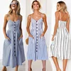 Boho Sexy Floral Dress Summer Vintage Casual Sundress Female Beach Dress Midi Button Backless Polka Dot Striped Women Dress2022  ► Photo 1/6