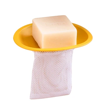 

Home Organizer Traceless Adhesive Soap Dish Holder Kitchen Bathroom Hotel Portable Modern Wall Mount With Mesh Pocket Toilet