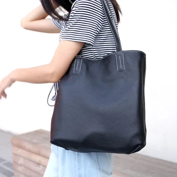 

Genuine leather tote bag double-sided shopping bag face mother bag female bag shoulder bag top layer cowhide 2020