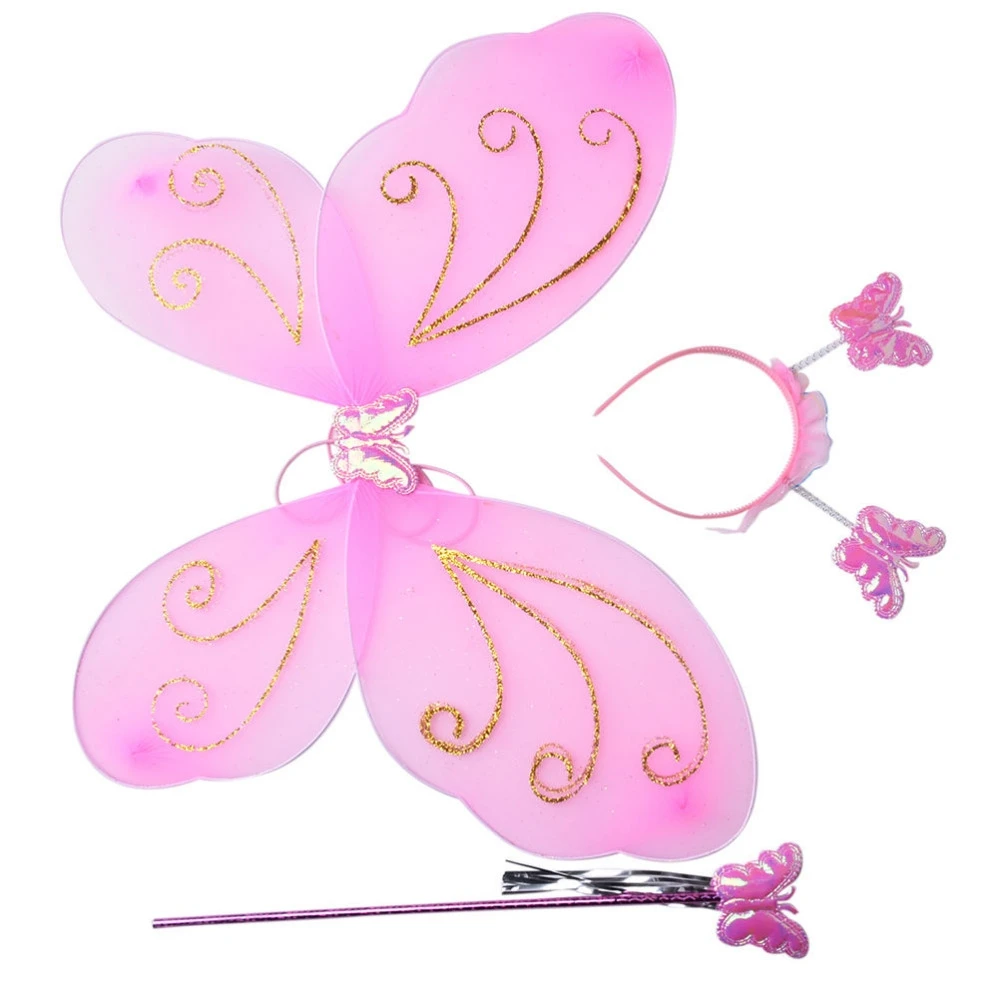 Lovely Party Costume Princess Girl Kids Butterfly Wing Wand Headband Fairy 3Pcs/set Xmas Costume Set