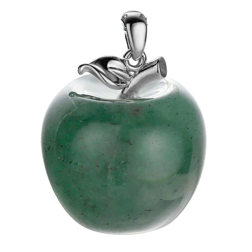 ASHMITA, натуральный камень, резное яблоко, подвеска, статуэтка, статуя с листьями из сплава, Целебный Камень, хрустальное ожерелье, рождественские подарки - Окраска металла: Aventurine