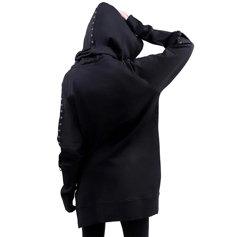  InsGoth Women Hoodies Gothic Punk Streetwear Hooded Sweartshirt Casual Long Pullover Female Black L