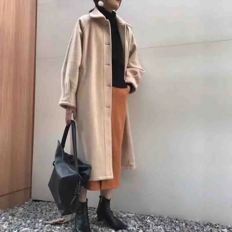 Heydress женское осеннее свободное теплое длинное пальто винтажное однобортное женское Шерстяное Пальто Повседневная Уличная Женская плотная одежда