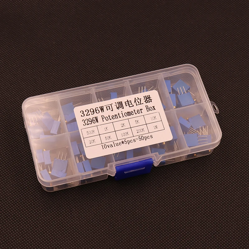 50Pcs/Lot 3296W Multiturn Trimmer Potentiometer Kit High Precision 3296 Variable Resistor 500R 1K 2K 5K 10K 20K 50K 100K 200K 1M