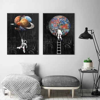 

Astronaut Space Limit Oil Painting on Canvas Space Street Graffiti Art Rocket Quote Posters Prints Wall Art Pictures Home Decor