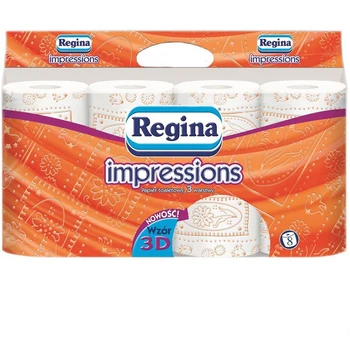 

Toilet paper Regina, 406409 / 413188, with orange 3D decoration Imprint, 3 layers 8x10