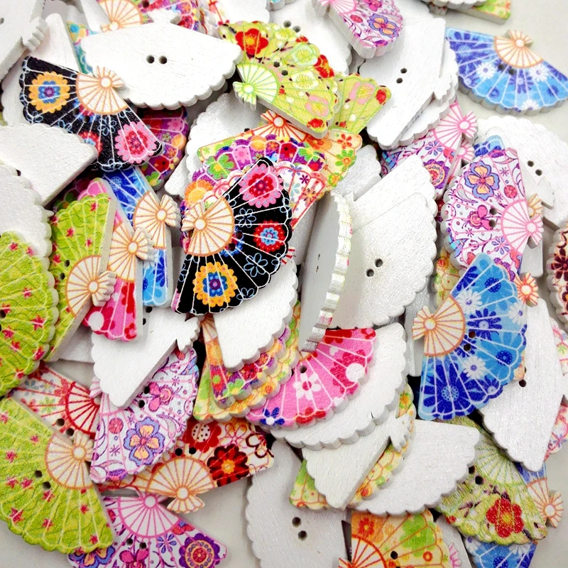 Wholesale 100Pcs Mixed Fan Shape Wood Buttons Embellishments Craft Sewing
